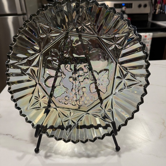 Vintage Federal Carnival Glass, Pioneer Smokey Gray Iridescent Fruit Platter - Picture 4 of 5